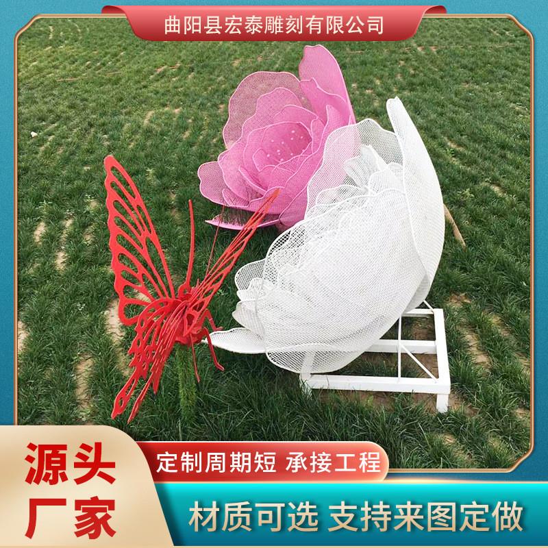 不锈钢发光玫瑰花雕塑大型户外园林景观小品金属镂空仿真植物摆件