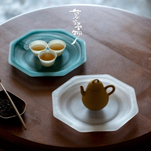 慕兮磨纱玻璃干泡盘壶承家用小型干泡台茶盘茶托盘茶壶盖碗底座