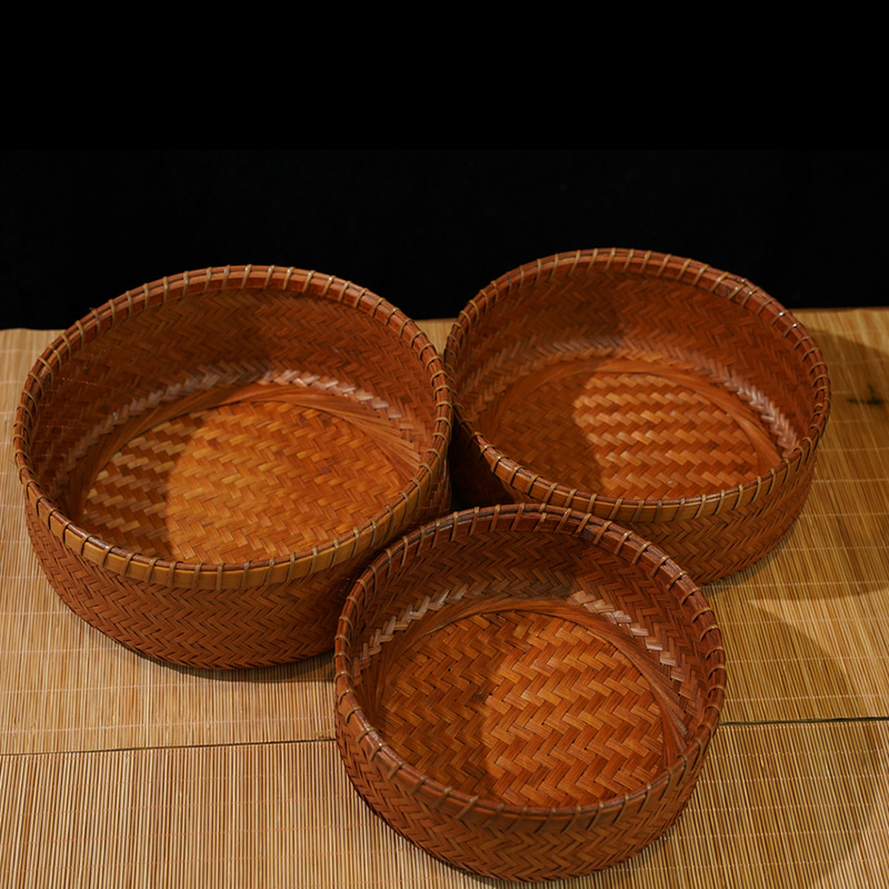 手工竹制茶具收纳盆o型盒家用糕点零食收纳筐中式果盘竹雕竹编制