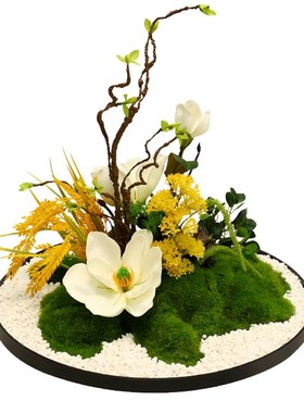 新中式酒店大圆餐桌中间摆花高端餐厅电J动转盘摆件装饰品景观造