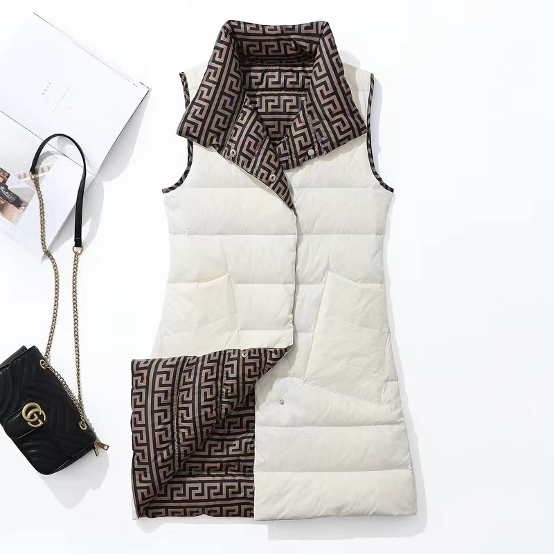 双面穿轻薄羽绒h马甲女中长款2022年新款过膝修身白鸭绒背心外套