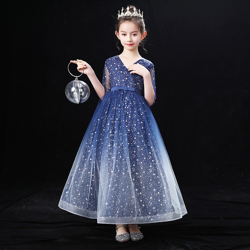 儿童礼服公主裙女童蓬蓬纱渐变长裙高端K主持走秀小女孩钢琴演出