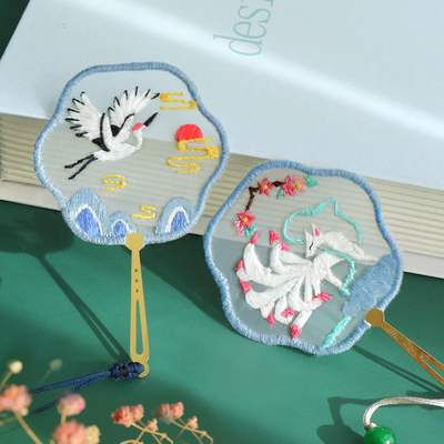 刺绣diyd手工自绣书签材料包制作十字绣古风金属古典中国风丝带绣