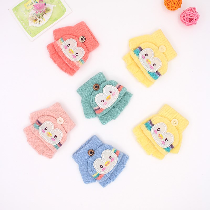 秋冬薄1-c3岁2宝宝婴儿小手套婴翻盖儿幼儿半指针织毛线一两三女