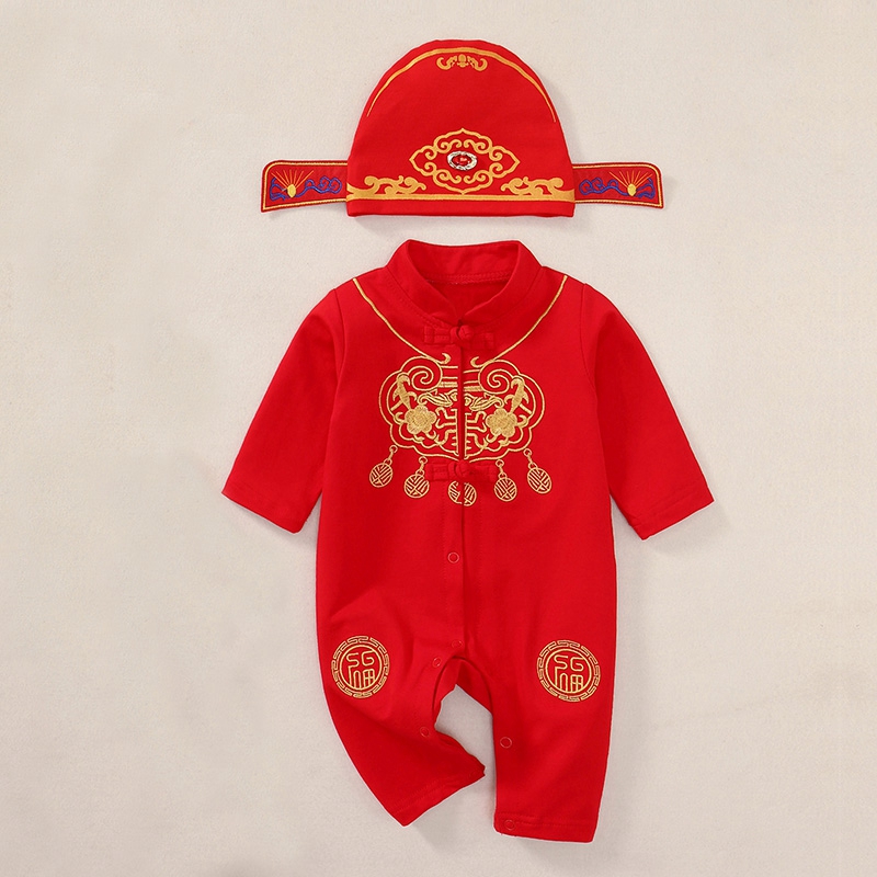 周岁宝宝衣服男童春秋一周岁抓周礼服F唐装女满月百天连体衣哈衣