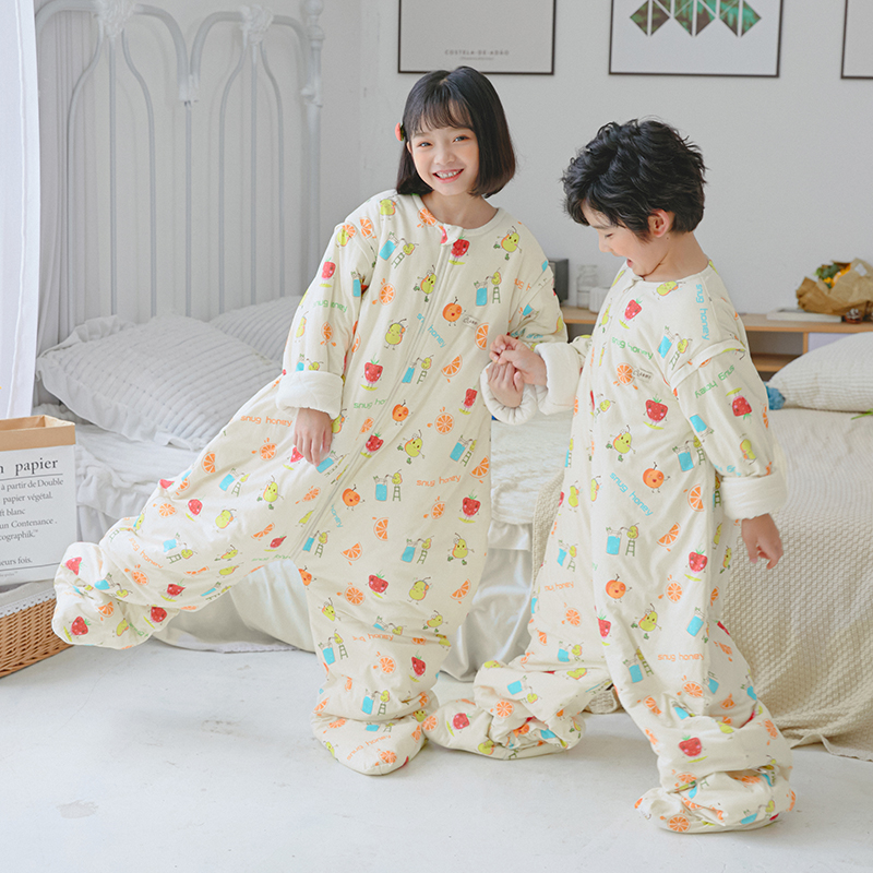 儿童睡袋防踢被中大童宝宝哈衣水洗棉四季通用款婴V儿秋冬分腿包