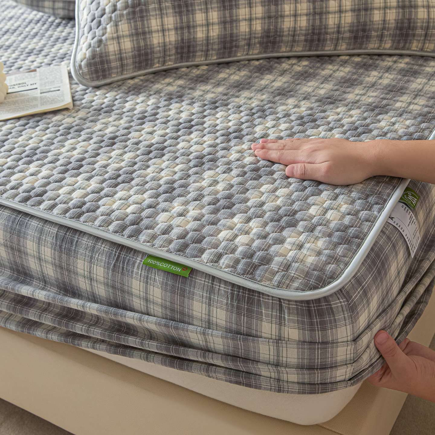 可定制纯棉棉花床笠床垫保护罩防尘隔脏床单加厚全棉夹棉色织床套,床上用品,床笠,淘宝优惠券,粉丝福利购,淘宝优惠卷