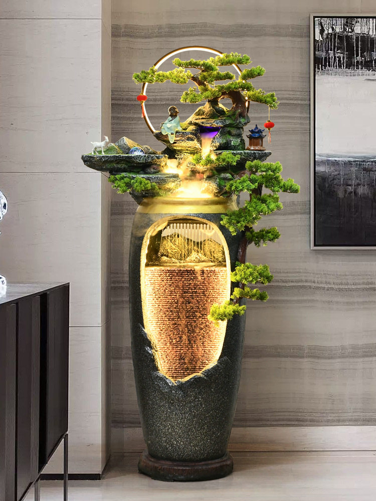 新中式流水喷泉电视柜旁边轻奢家居花瓶玄关客厅装饰落地假山摆件,模玩/动漫/周边/娃圈三坑/桌游,文化/体育周边,淘宝优惠券,粉丝福利购,淘宝优惠卷