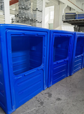 华社蓝色布草笼车700L干湿漂染耐撞击洗涤仓储笼滚塑件异形