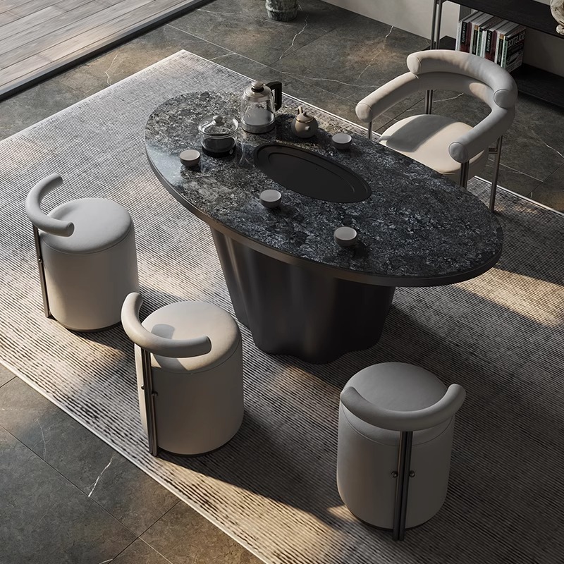 轻奢阳台茶桌椅组合现代简约小户型家用设计师高级感岩板奢石茶台