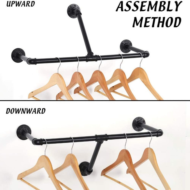 美式工业复古铁艺水管衣帽架创意上墙侧挂衣架壁挂服装展示架