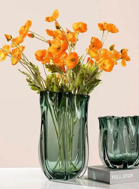 绿色琉璃花瓶摆件现代简约轻奢样板房客厅餐桌插干花玻璃软装饰品