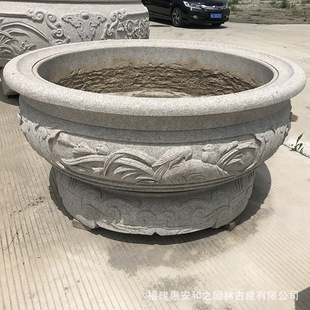 大型石雕花盆 栽树石材花钵 小区公园花盆养鱼缸款式设计