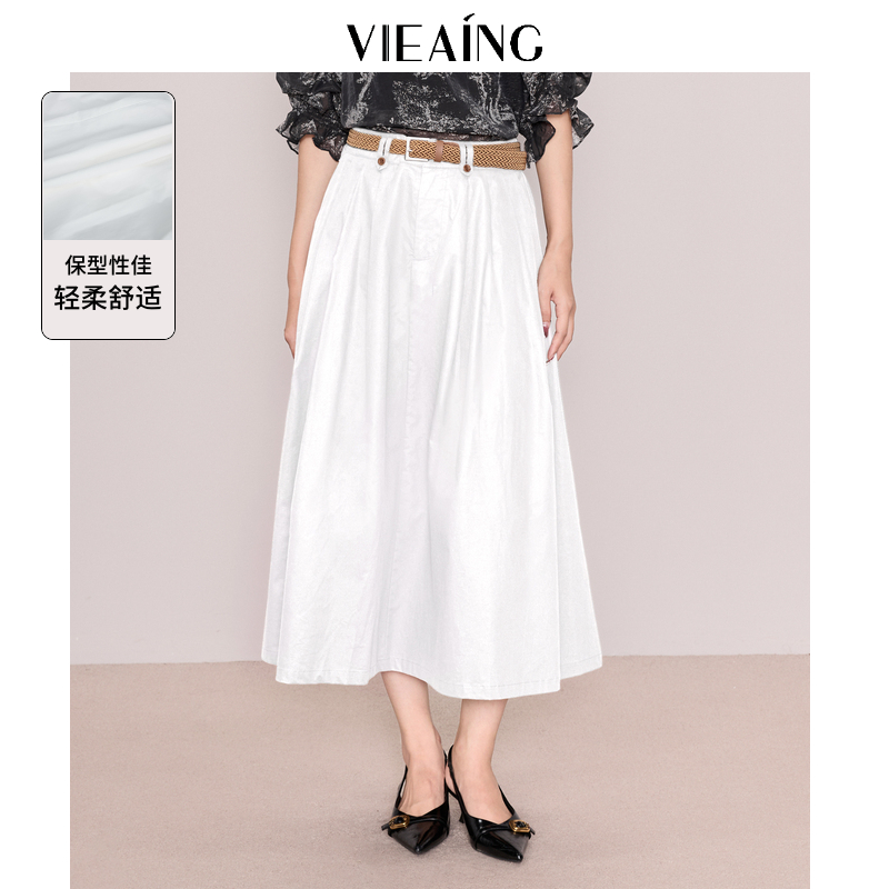 VIEA.ING薇迎配腰带白色半身裙