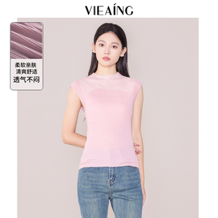 甜美粉色无袖 VIEA.ING薇迎商场同款 女2025夏新款 短袖 上衣 针织衫
