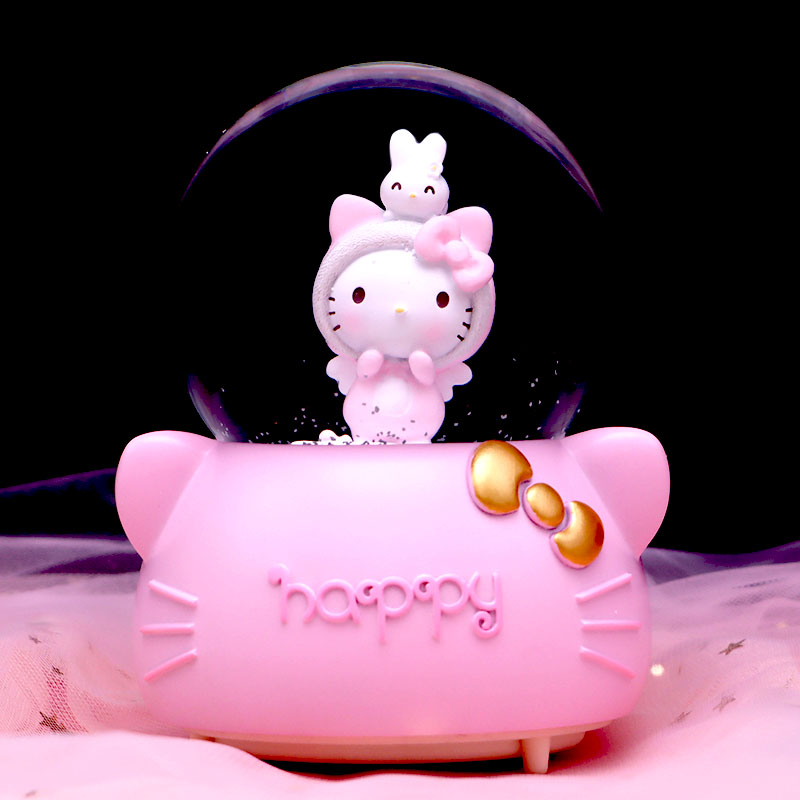 六一儿童节粉色KT猫水晶球音乐盒旋转发光女生日礼物闺蜜高级感