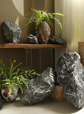 玻璃钢仿真石头户外庭院景观假山枯山水造景装饰摆件雕塑黑山石