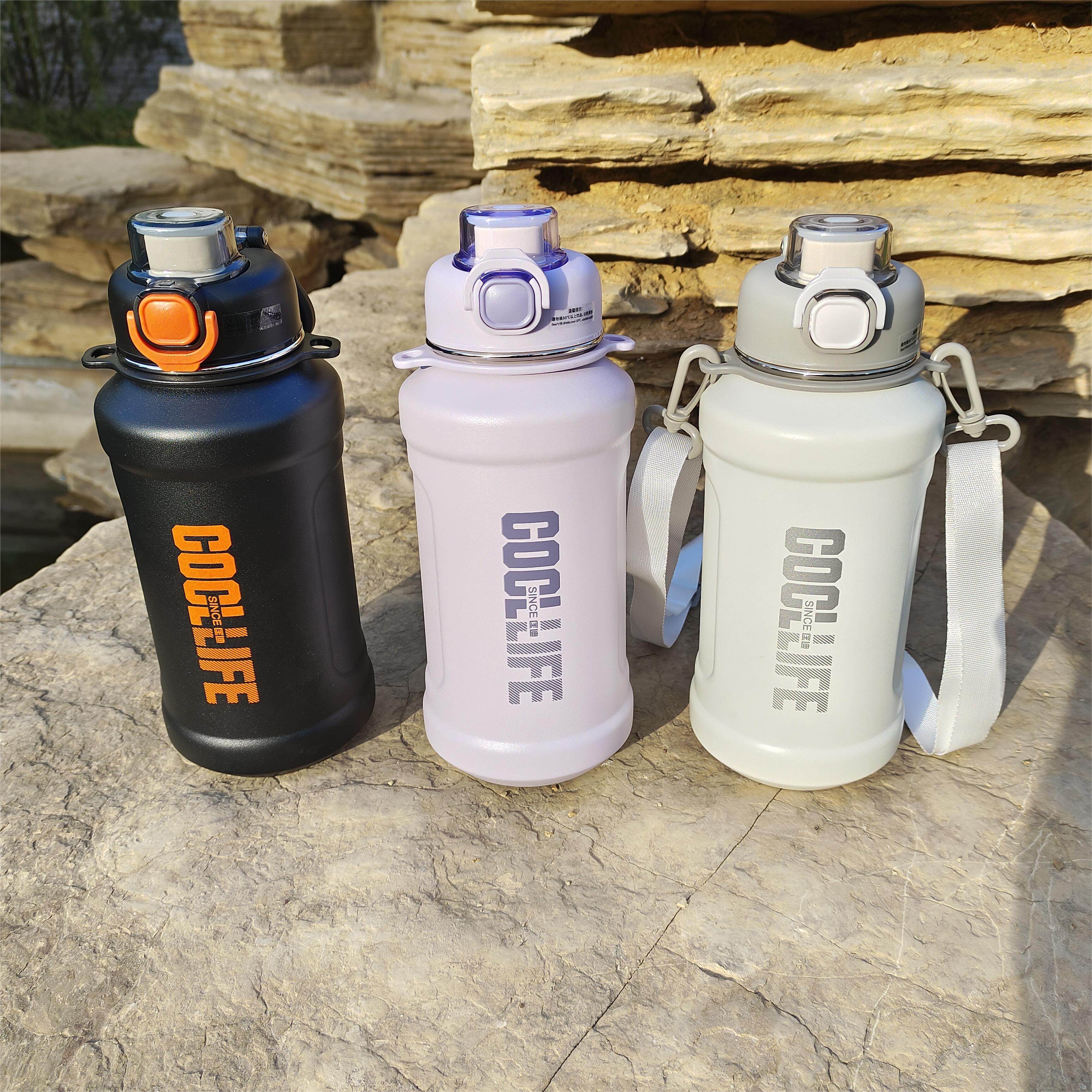 匡迪316内胆时尚运动壶背带吸管不锈钢保温大肚杯男女士学生水杯