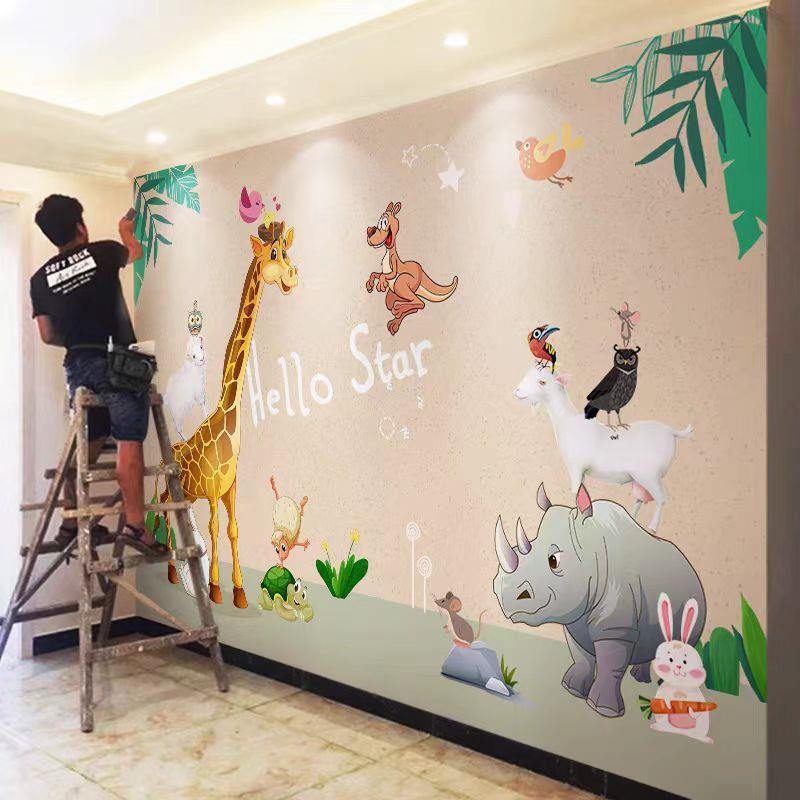 卡通儿童房壁纸男孩卧室女孩动物幼儿园墙布背景墙游乐园墙纸环保