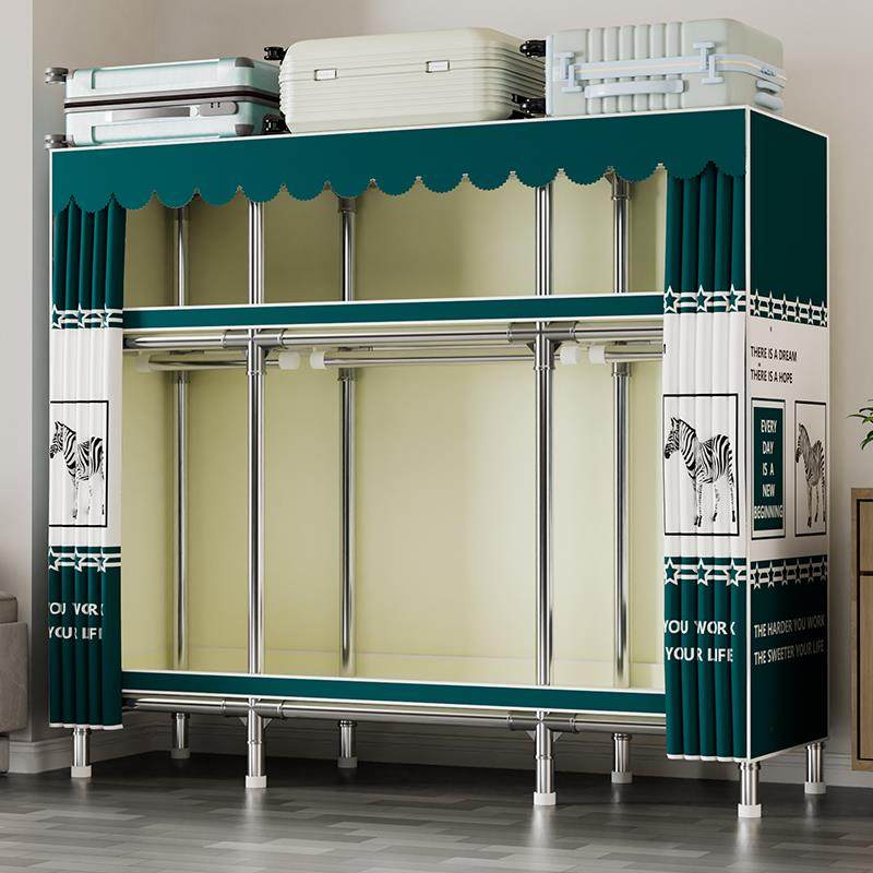 简易衣柜家用卧室结实耐用全钢架钢管加粗加厚组装布衣柜出租房用