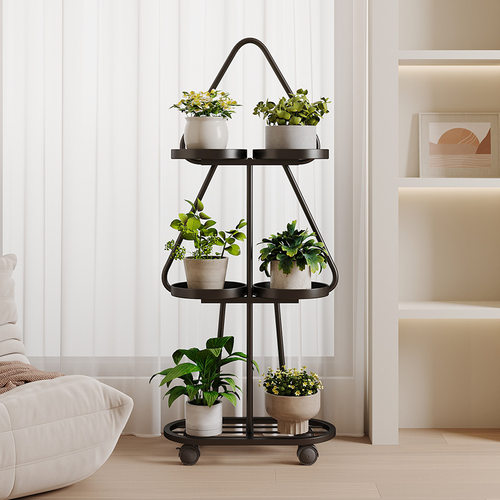 奶油风客厅落地式花架可移动多层现代简约带轮阳台置物架花架子