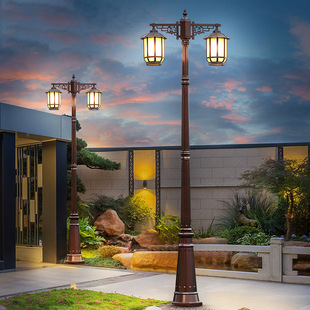 庭院灯3米户外防水太阳能家用院子220v别墅新中式 双头室外高杆灯