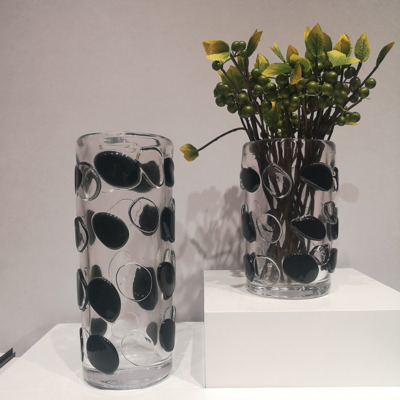 现代简约黑白珠点琉璃花瓶轻奢摆件玄关酒柜装饰客厅电视柜插花器,自行车/骑行装备/零配件,自行车撑伞架,淘宝优惠券,粉丝福利购,淘宝优惠卷