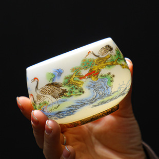 羊脂玉主人杯虎杯描金陶瓷茶盏缸杯品茗杯个人杯功夫单杯禅定茶杯