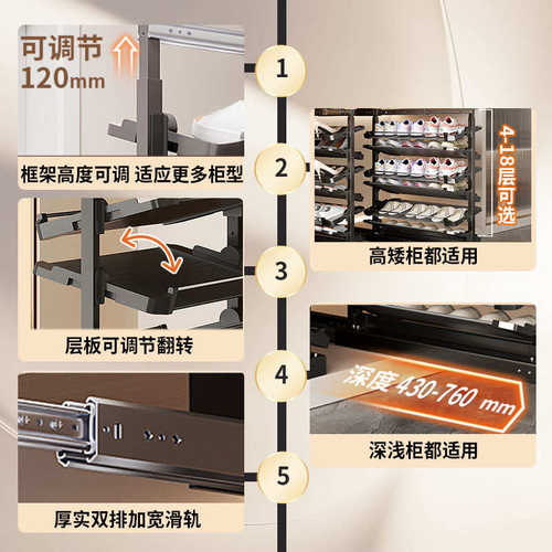 抽拉鞋架极窄旋转鞋架360度超薄鞋架五金推拉式鞋柜窄抽拉式鞋架