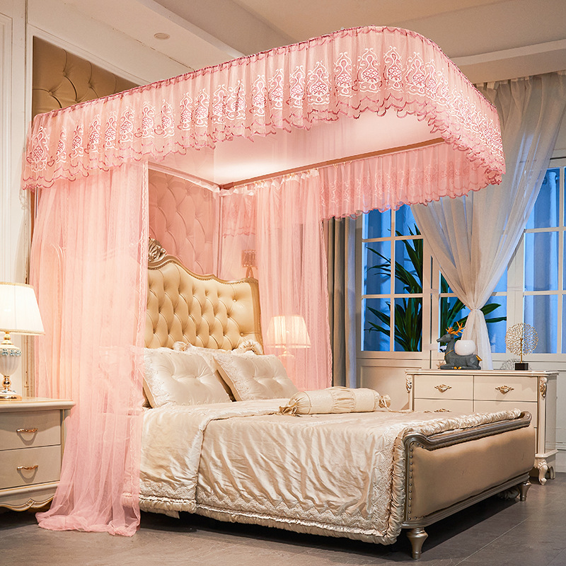 夏季新款公主风u型导轨宫廷蚊帐家用轨道支架1.8米落地帐一件包邮