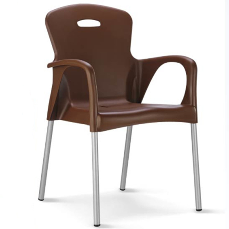 外销塑料椅子蓝色扶手休闲椅餐厅塑料扶手椅美食广场红色塑胶椅