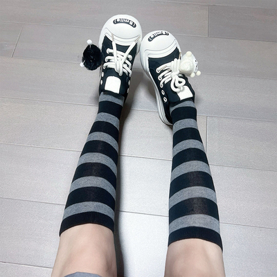 黑白条纹小腿袜女y2k辣妹过膝袜