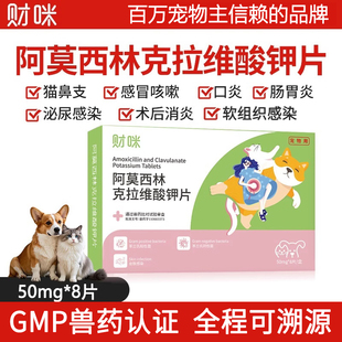 财咪阿莫西林克拉维酸钾片猫咪狗狗宠物用消炎药咳嗽鼻支