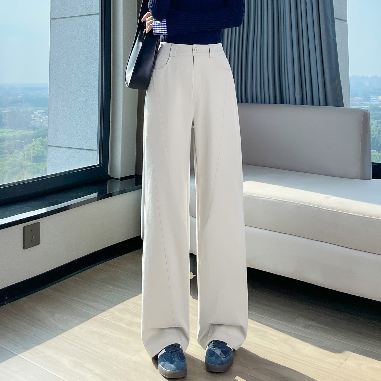 蜜糖之城阔腿裤女钛金棉2025新款春秋款小个子高级感直筒休闲裤子