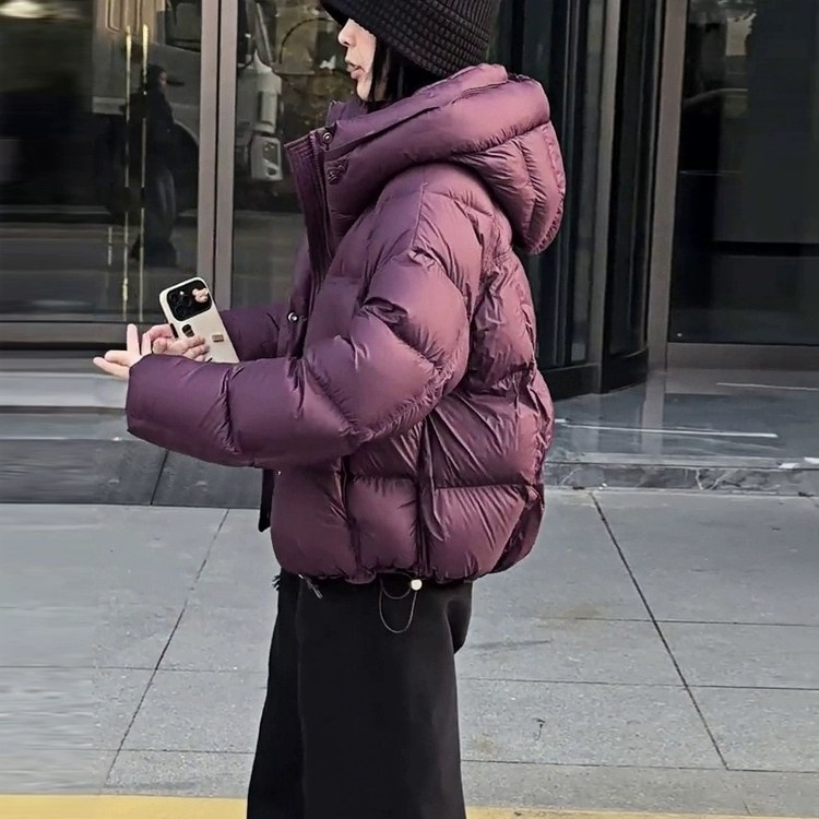 龟背羽绒服女短款2025冬季新款泡芙90白鸭绒小个子紫色面包服外套