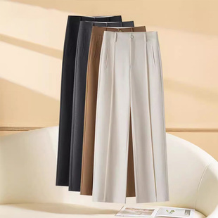 米色窄版直筒西裤女2025年秋季新款女裤中缝高腰百搭垂感阔腿裤