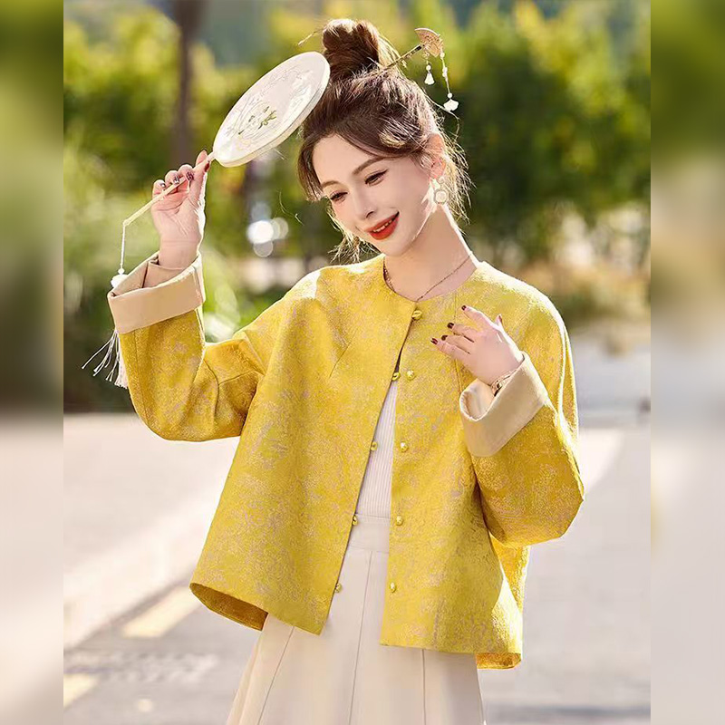 高级感新中式提花圆领外套女秋季新款复古优雅唐装上衣国风女装