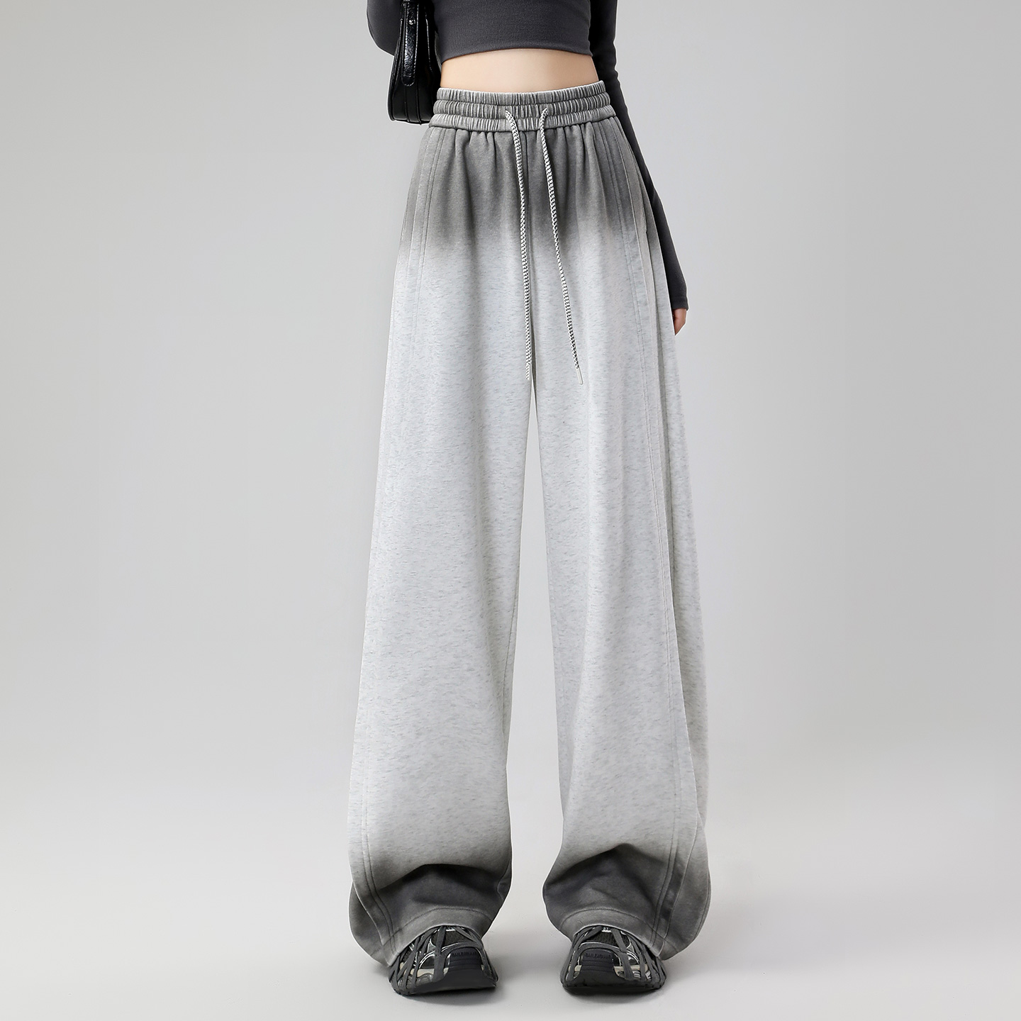 蜜糖之城速干扎染工装裤女秋季新款松紧高腰休闲垂感束脚阔腿裤子