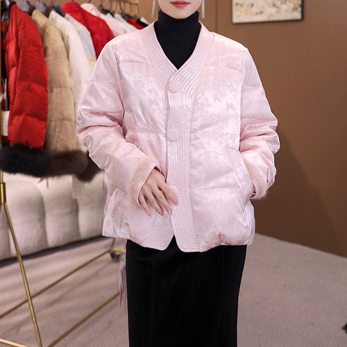 新中式国风羽绒服女冬季小个子高级感奢华复古提花刺绣白鸭绒外套