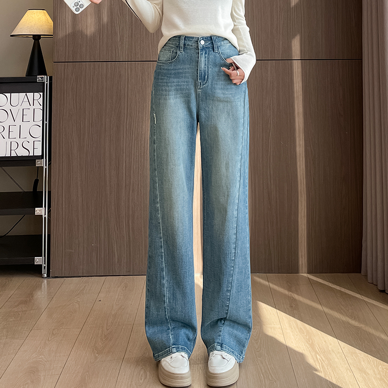 窄版直筒牛仔裤女春秋季2025年新款高腰阔腿百搭小个子显瘦裤子