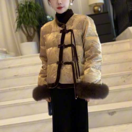 新中式国风盘扣提花棉袄外套女2025冬季宽松加厚短款棉服裙子套装