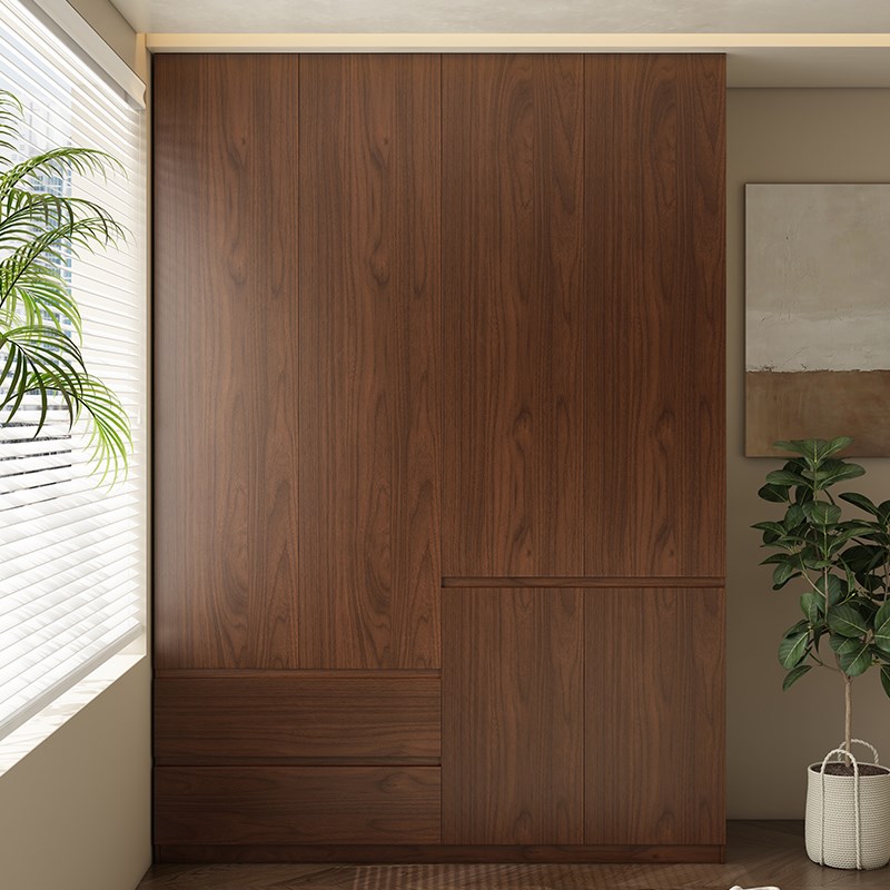 橡木定制分段式免拉手衣柜全实木胡桃木色储物柜平开门储物大衣橱