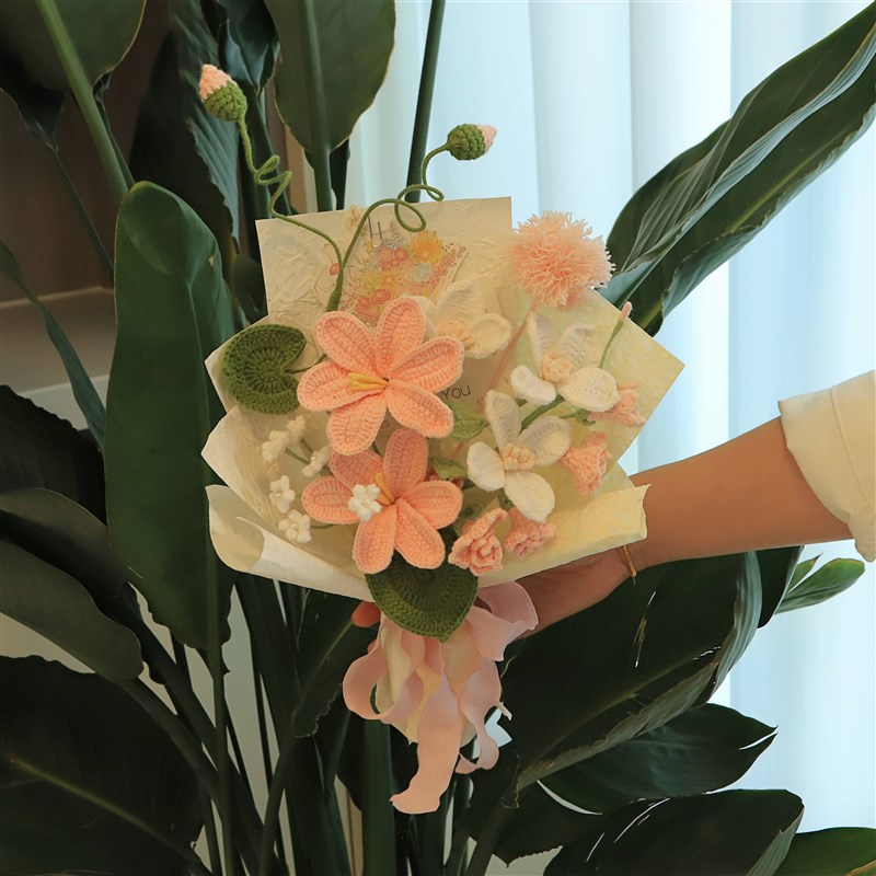 成品毛线玫瑰向日葵针织花束母亲节创意女友妈妈生日礼物闺蜜