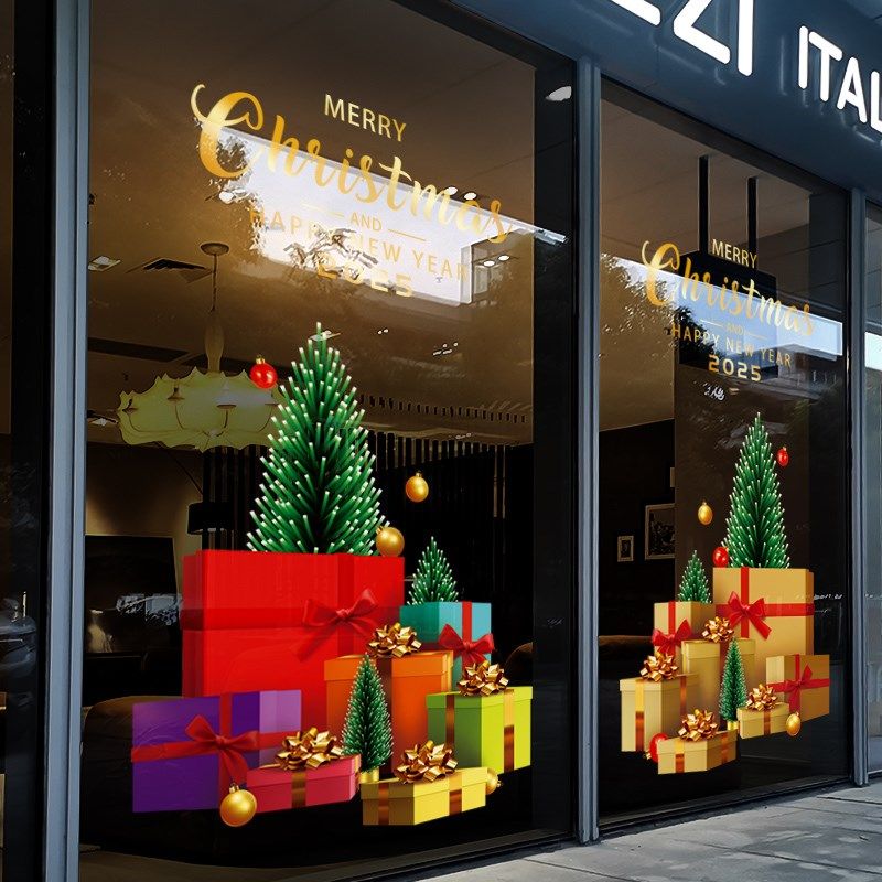 速发圣诞节圣饰品窗贴装诞窗树花店铺商场橱窗静电贴玻璃门贴纸