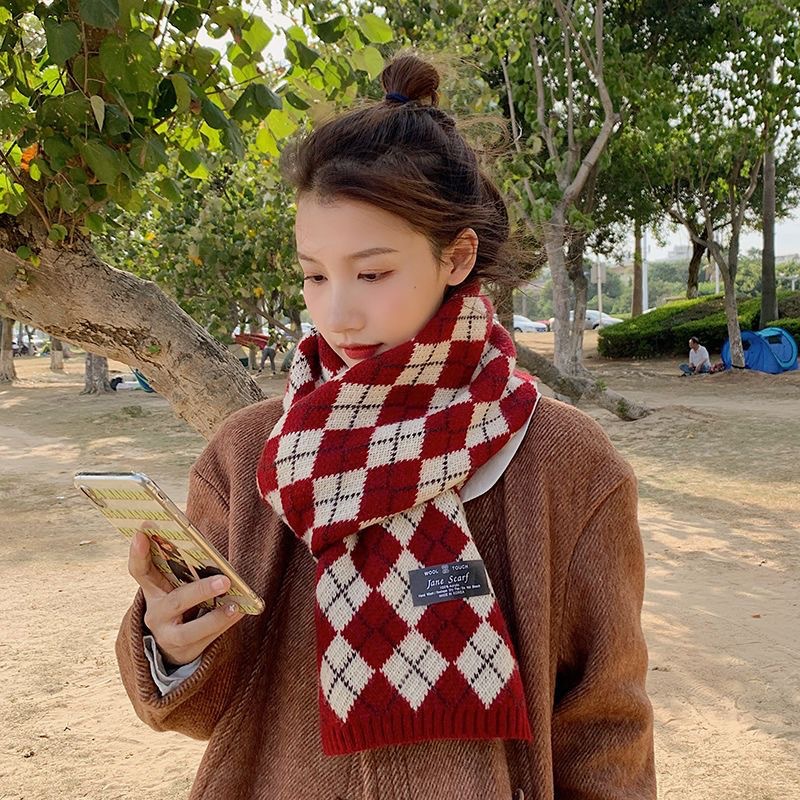 红色围巾女冬季高级感百