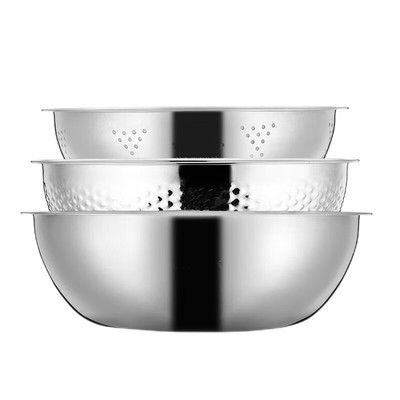 栢士德（BYSTON）米筛不锈钢三件套24沥水盆+26果蔬盆+28多用盆套