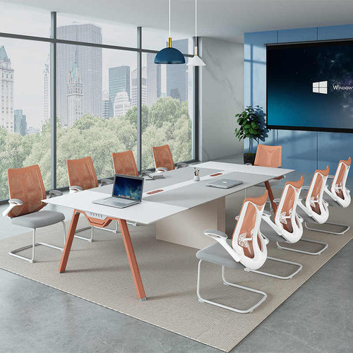 办公家具会议桌简约现代会议桌长桌橙色开会办公桌椅组合长条桌