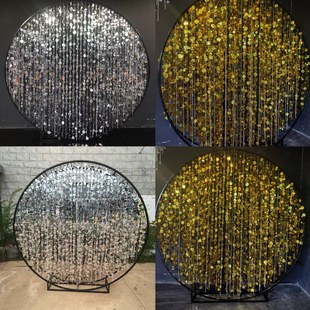 新款 饰道具 婚庆珠帘银色亮片圆环拱门千丝风韵摆件婚礼堂背景装