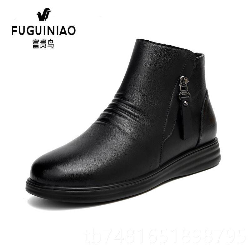 正品贵妈鞋真皮棉鞋女冬季防鸟滑妈软底短靴羊毛保暖皮鞋中老年女
