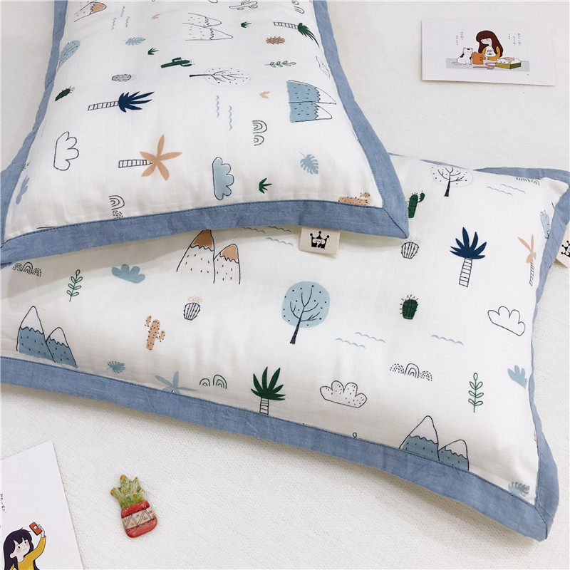 A类双层纱全棉宝宝儿童小枕套新生儿卡通吸汗透气乳胶枕头套30x50